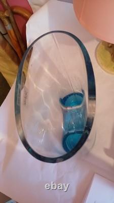 Blue & Clear Art Glass Vase Mid-Century Murano Sommerso Style 28cm tall