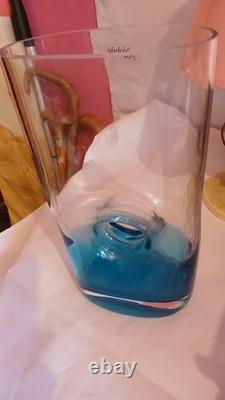 Blue & Clear Art Glass Vase Mid-Century Murano Sommerso Style 28cm tall