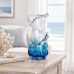 Blue Glass Vase, Hand Blown Art Glass Vase for Coastal Home Decor