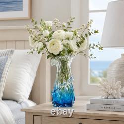 Blue Glass Vase, Hand Blown Art Glass Vase for Coastal Home Decor