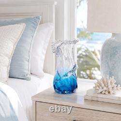 Blue Glass Vase, Hand Blown Art Glass Vase for Coastal Home Decor