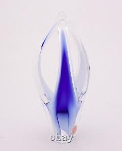 Blue Glass Vase or Sculpture Coquille Paul Kedelv Flygsfors Sweden 1960