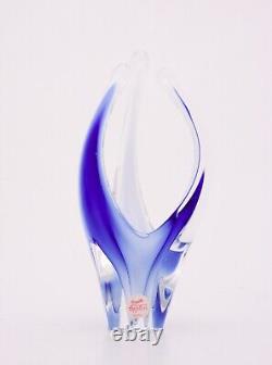 Blue Glass Vase or Sculpture Coquille Paul Kedelv Flygsfors Sweden 1960