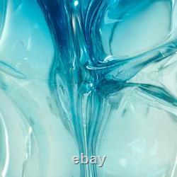 Blue Green Modern Art Glass Vase Signed Paul Manners 6.5h Vintage MCM Vintage