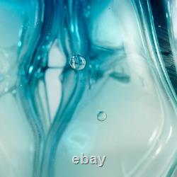 Blue Green Modern Art Glass Vase Signed Paul Manners 6.5h Vintage MCM Vintage