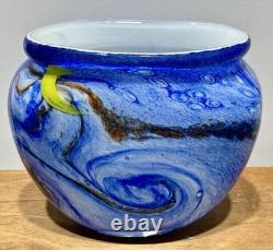 Blue Hand Blown Studio Art Glass Vase by French Artist Jean Claude Novaro 1986