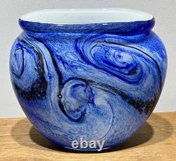 Blue Hand Blown Studio Art Glass Vase by French Artist Jean Claude Novaro 1986