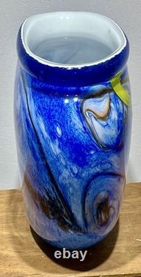 Blue Hand Blown Studio Art Glass Vase by French Artist Jean Claude Novaro 1986