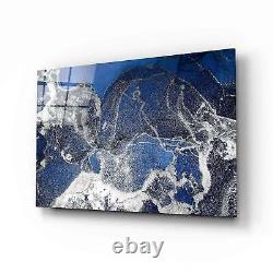 Blue and White Abstract Classic Glass Wall Art