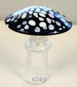Bo Borgstrom Blown Glass Mushroom 4.3 inch Blue Cap with Clear Stem Aseda Sweden