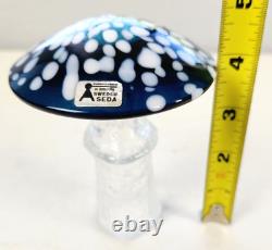 Bo Borgstrom Blown Glass Mushroom 4.3 inch Blue Cap with Clear Stem Aseda Sweden