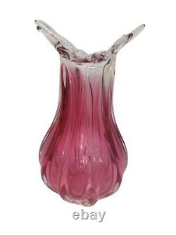 Bohemia Chribska Art Glass Czech Republic Vase Pink Color Petal Top