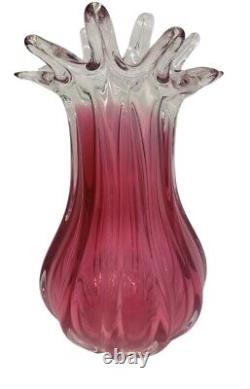 Bohemia Chribska Art Glass Czech Republic Vase Pink Color Petal Top