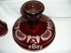 Bohemian 2 Pc Red Crystal Art Glass Centerpiece Bowl Vase Epergne NICE