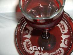 Bohemian 2 Pc Red Crystal Art Glass Centerpiece Bowl Vase Epergne NICE