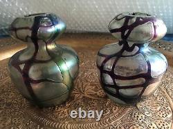 Bohemian Art Nouveau Veined iridescent art glass vase Gourde posy vases Kralik