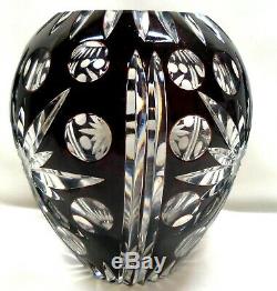 Bohemian/Czech Art Glass Cut Black to Clear Vase Beautiful Heavy