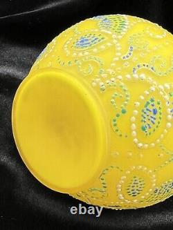 Bohemian Moser Antique Art Glass Stick Neck Vase/Bottle Enamel Yellow