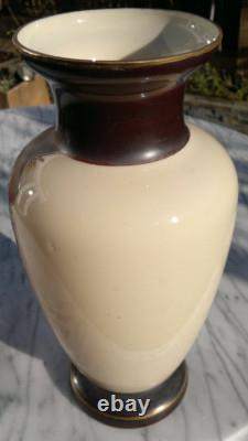 C1880 Antique Art Glass Vase Hand Painted CherubLove LetterBird 13.25Tall