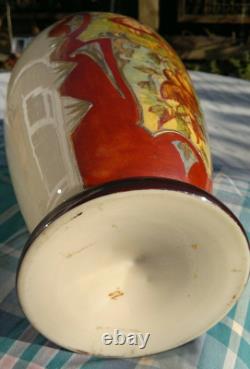 C1880 Antique Art Glass Vase Hand Painted CherubLove LetterBird 13.25Tall