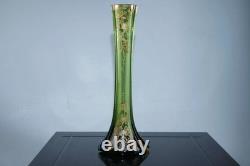 C1900 Green Moser gold enamel art glass vase