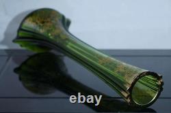 C1900 Green Moser gold enamel art glass vase