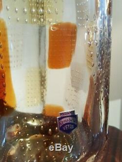 CENEDESE VETRI MURANO Art Glass clear Vase amber squares Retail $1997 13.5 x 5
