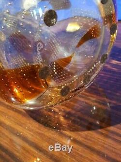 CENEDESE VETRI MURANO Art Glass clear Vase amber squares Retail $1997 13.5 x 5
