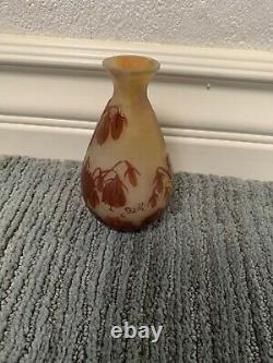 Cameo Art Glass Embossed Vase with with Flowers And Leaves Signed Galle