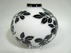Cameo Art Glass Vase Black Cut To White Tree Branches & Leaves
