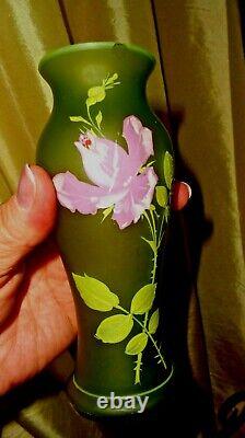 Carl Goldberg Satin Glass Vase Enameled Czech Bohemian Antique c. 1900