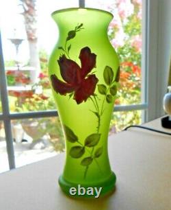 Carl Goldberg Satin Glass Vase Enameled Czech Bohemian Antique c. 1900