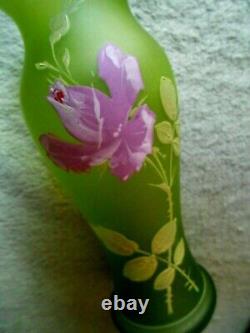 Carl Goldberg Satin Glass Vase Enameled Czech Bohemian Antique c. 1900