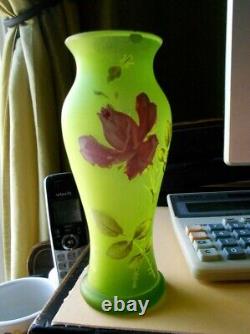 Carl Goldberg Satin Glass Vase Enameled Czech Bohemian Antique c. 1900