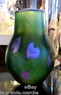Charles Lotton American Studio Art Glass Hearts & Vines Vase Dated 1976