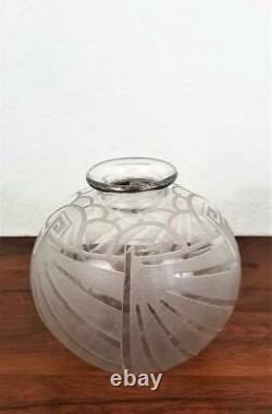 Charles Schneider Art Deco Etched Frosted Glass Vase France Modernism