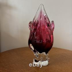 Chribska Cranberry Sommerso Cat's Head Art Glass Vase Joseph Hospodka Czech