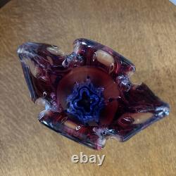 Chribska Cranberry Sommerso Cat's Head Art Glass Vase Joseph Hospodka Czech