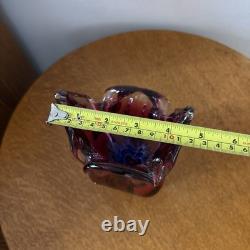 Chribska Cranberry Sommerso Cat's Head Art Glass Vase Joseph Hospodka Czech