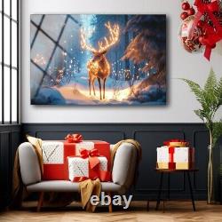 Christmas Wall Art, Deer Wall Art, Glass Wall Decor, Free Shipping