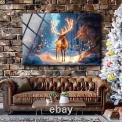 Christmas Wall Art, Deer Wall Art, Glass Wall Decor, Free Shipping