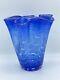 Cobalt Blue Swirl Art Glass Vase, Vintage Royal Gallery Hand Blown Vase