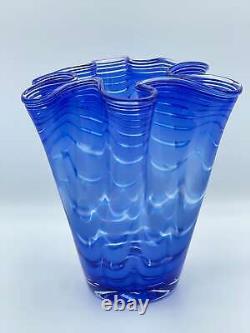 Cobalt Blue Swirl Art Glass Vase, Vintage Royal Gallery Hand Blown Vase