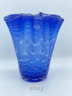 Cobalt Blue Swirl Art Glass Vase, Vintage Royal Gallery Hand Blown Vase