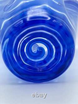 Cobalt Blue Swirl Art Glass Vase, Vintage Royal Gallery Hand Blown Vase