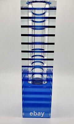 Cobalt Blue Vase Kinetic Geometric Psychedelic Glass Art Tower Thick & Heavy