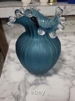 Creative Glass Vase With Wave Opening Design Blue In Color