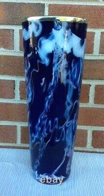 Curtiss Brock Ltd Edition Hand Blown Blue Art Glass Vase Signed C. B. Glass 14