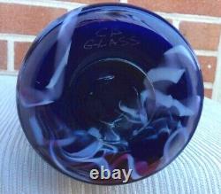 Curtiss Brock Ltd Edition Hand Blown Blue Art Glass Vase Signed C. B. Glass 14