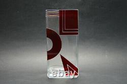 Czech Art Deco Modernism Crystal Clear Glass Vase with Red Enamel K Palda
